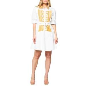 NEW CIEBON embroidered shirt dress in orange & white